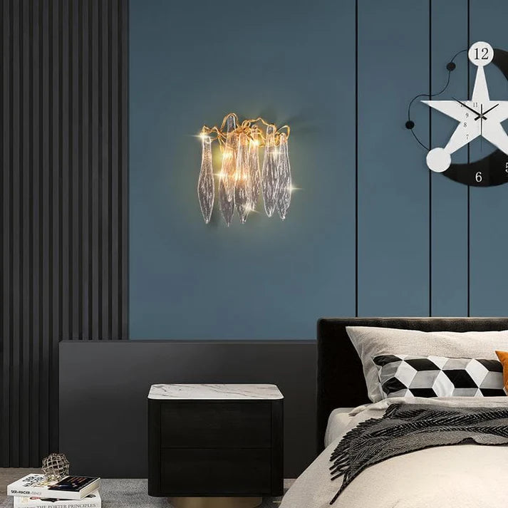 Flake Long Crystal Branch Brass Wall Sconce