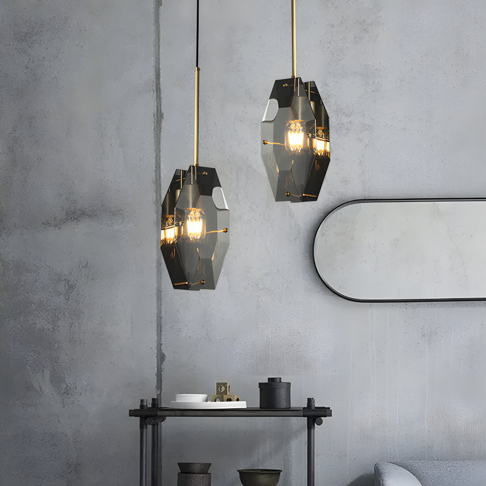 Frink Modern Faceted Smoke Crystal Pendant Light