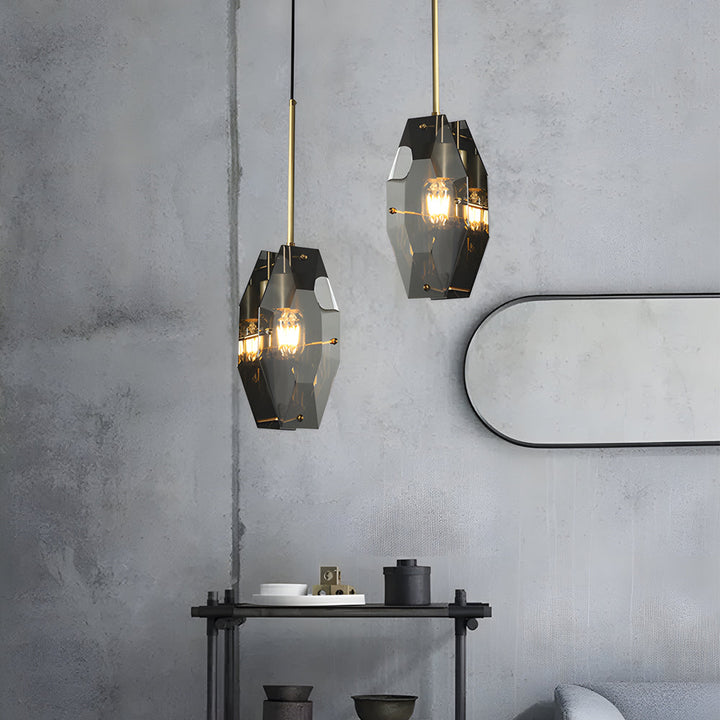 Frink Modern Faceted Smoke Crystal Pendant Light