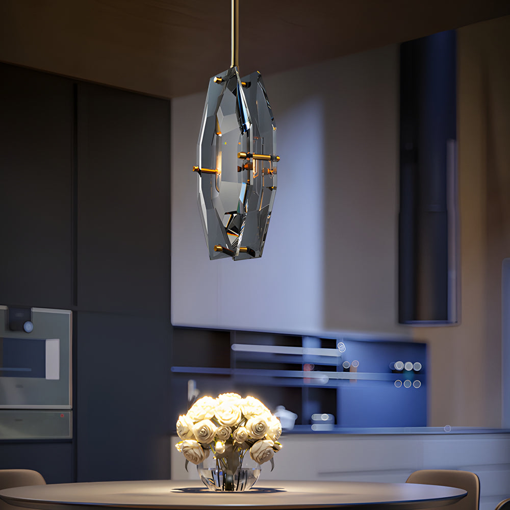 Frink Modern Faceted Smoke Crystal Pendant Light