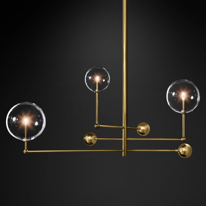 Gale Glass Globe Mobile Three-arm Living Room Chandelier 46"