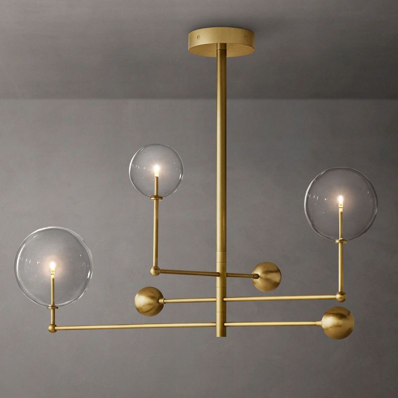 Gale Glass Globe Mobile Three-arm Living Room Chandelier 46"