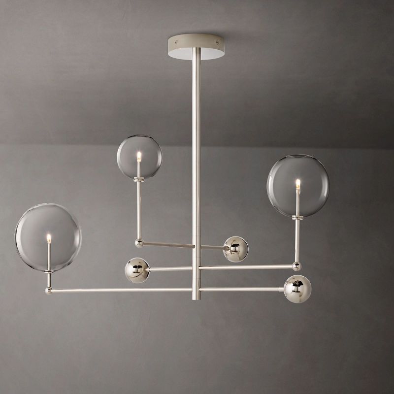 Gale Glass Globe Mobile Three-arm Living Room Chandelier 46"