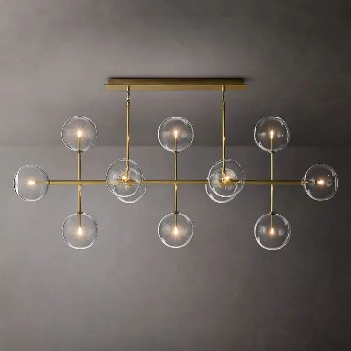 Glass Ball 12 Light Linear Chandelier 72in