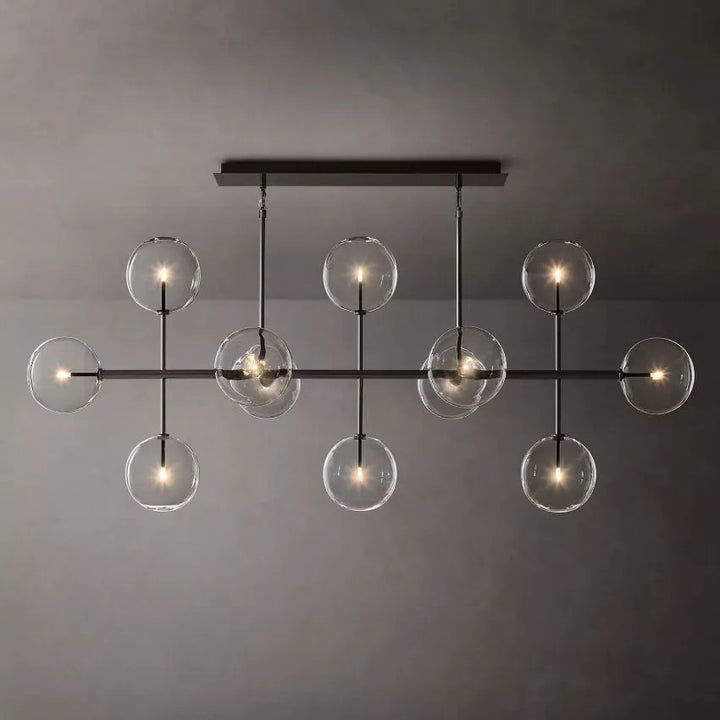 Glass Ball 12 Light Linear Chandelier 72in