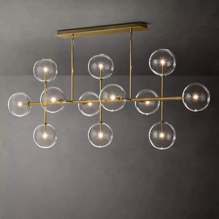 Glass Ball 12 Light Linear Chandelier 72in