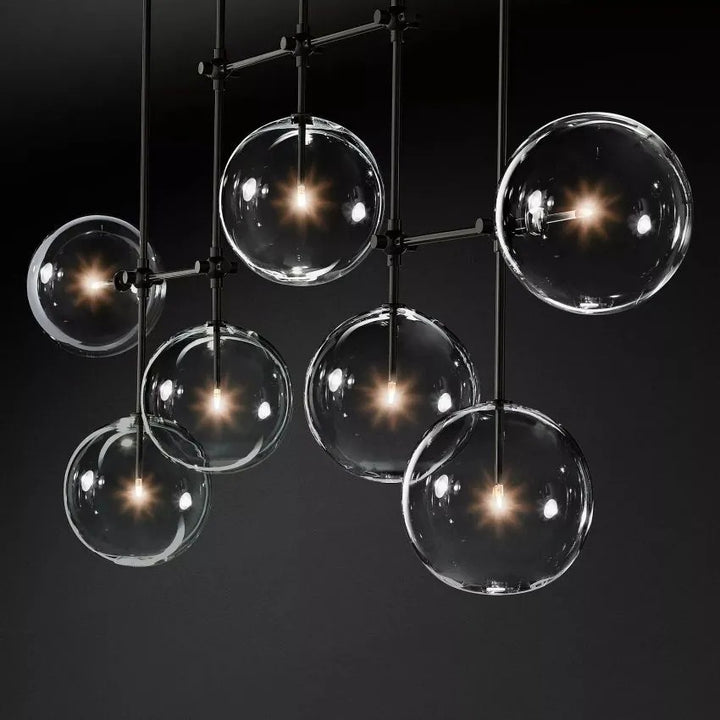 Glass Ball 7 Light Linear Chandelier 60in