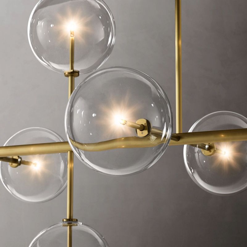 Glass Globe Mobile Linear Chandelier 72"For Living Room