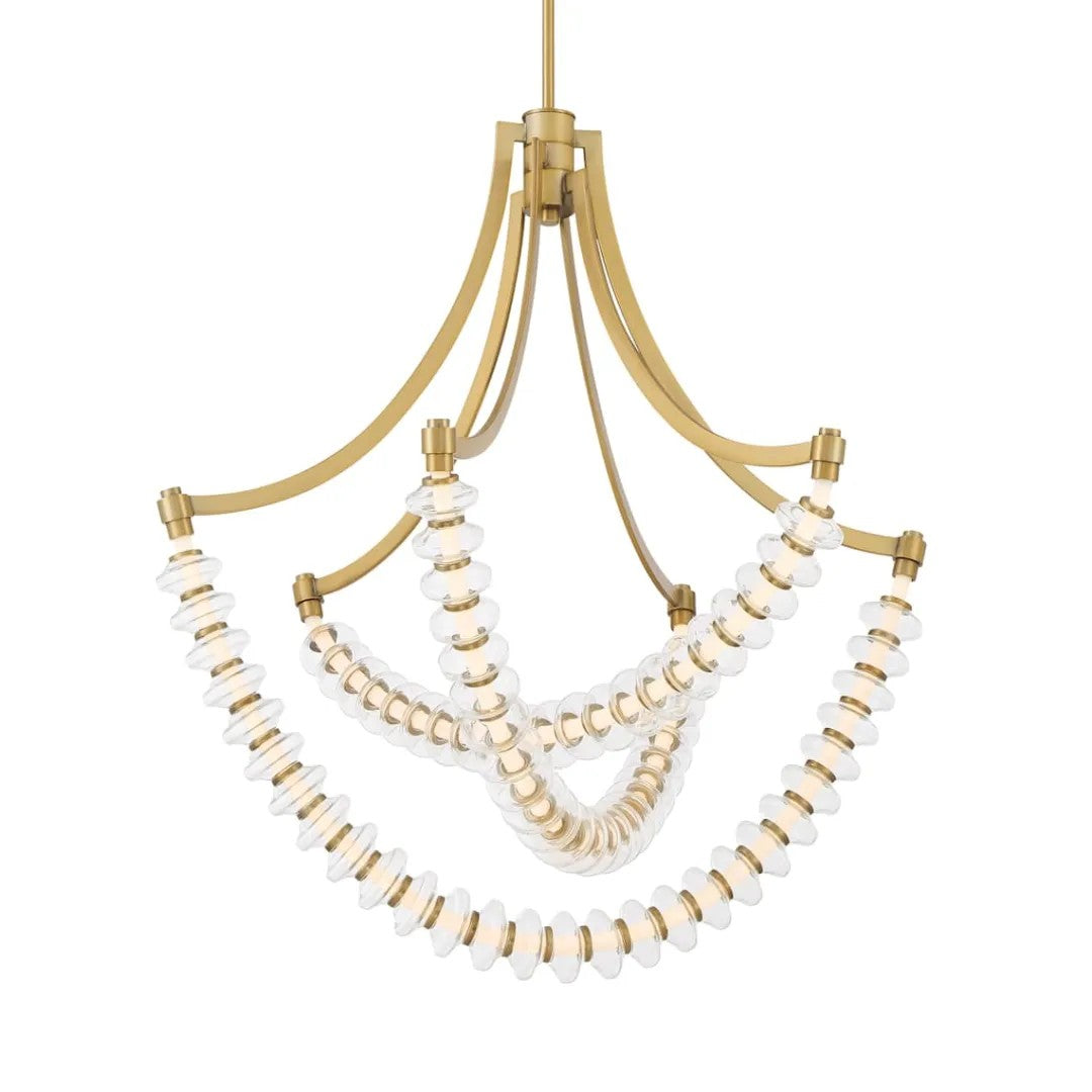 Golden Beaded Ring Glass Chandelier 30"
