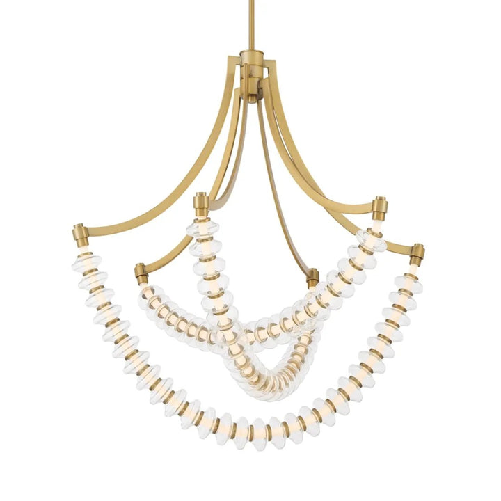 Golden Beaded Ring Glass Chandelier 30"