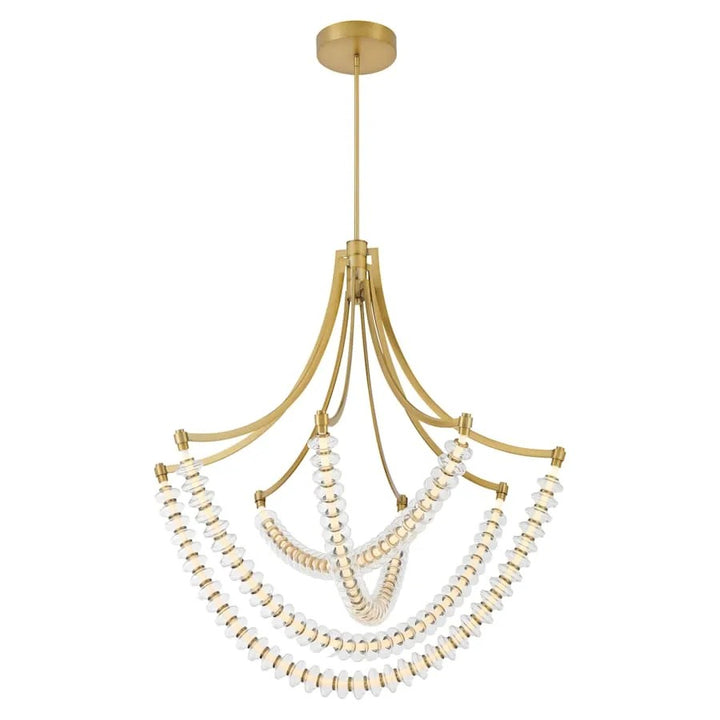 Golden Beaded Ring Glass Chandelier 40"