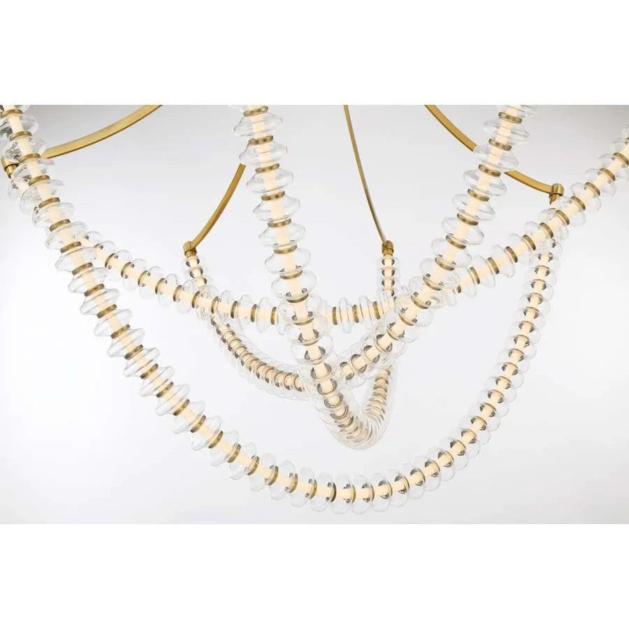 Golden Beaded Ring Glass Chandelier 50"