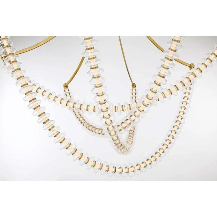 Golden Beaded Ring Glass Chandelier 50"