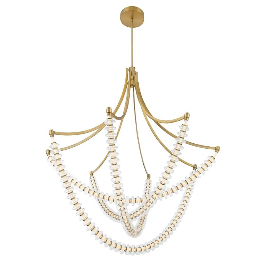 Golden Beaded Ring Glass Chandelier 50"