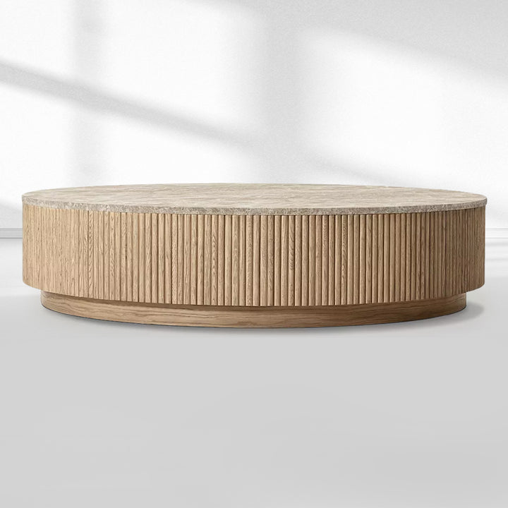 Holland Oak Wood & Stone Round Coffee Table