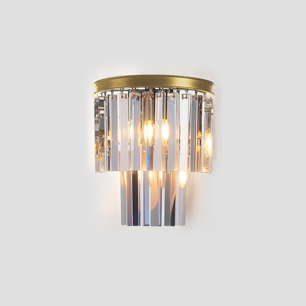 1920s Tedem 2-Tier Crystal Semi-Round Sconce