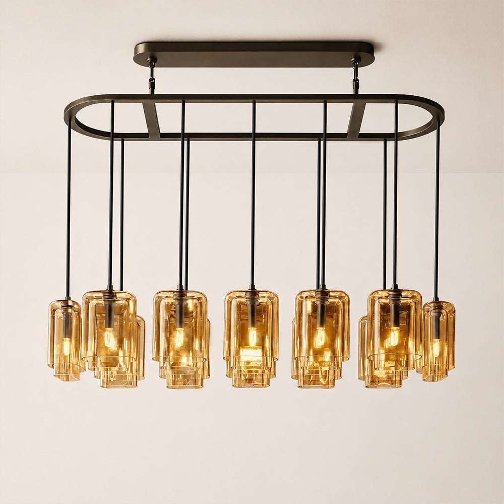 Lecoun Amber Glass Rectangular Chandelier