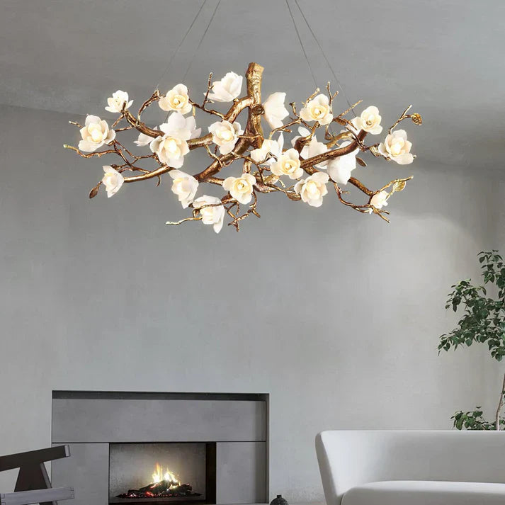 Lior Magnolia Branch & Porcelain Bloom Chandelier