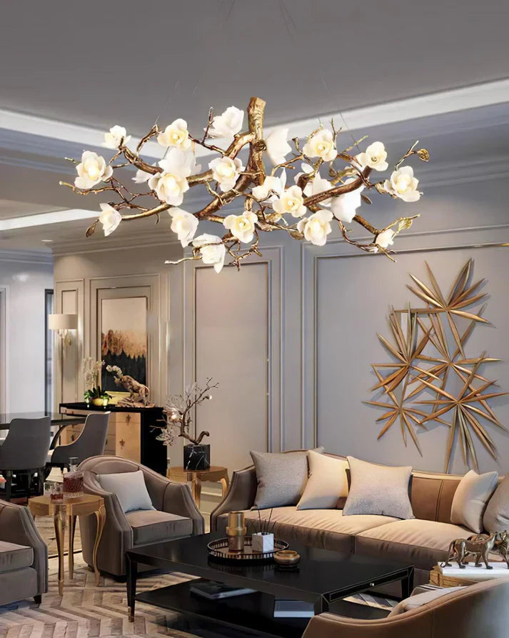 Lior Magnolia Branch & Porcelain Bloom Chandelier