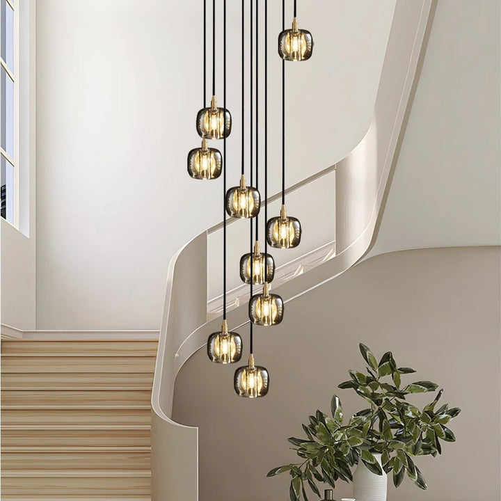 Long Spiral Cubes Crystal Chandelier for Staircase