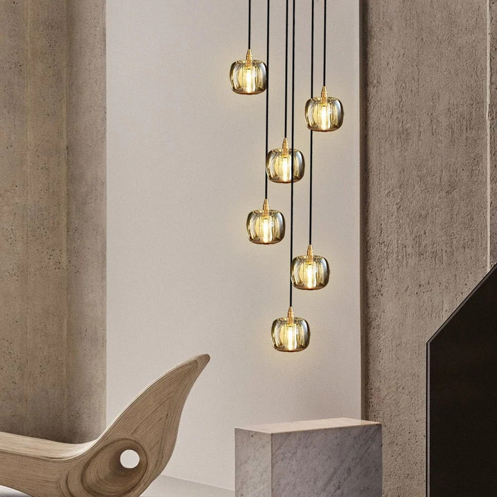 Long Spiral Cubes Crystal Chandelier for Staircase