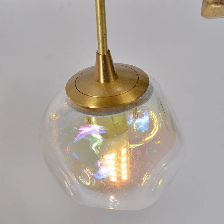 Long Organic Glass Bubble Brass Leaves Branch Chandelier