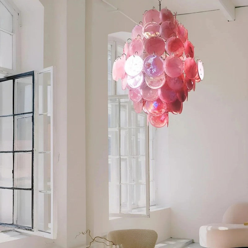 Lorina Pink Vintage Glass Tiered Chandelier
