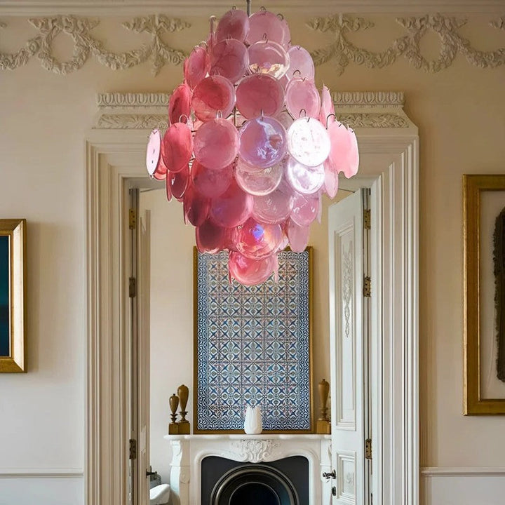 Lorina Pink Vintage Glass Tiered Chandelier