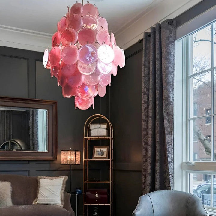 Lorina Pink Vintage Glass Tiered Chandelier