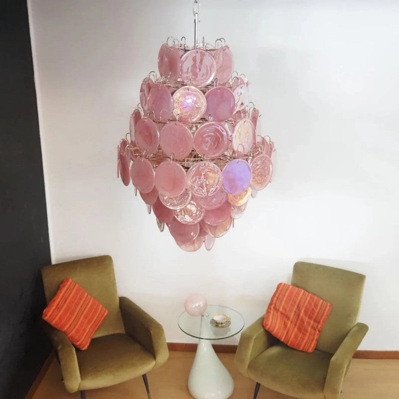 Lorina Pink Vintage Glass Tiered Chandelier