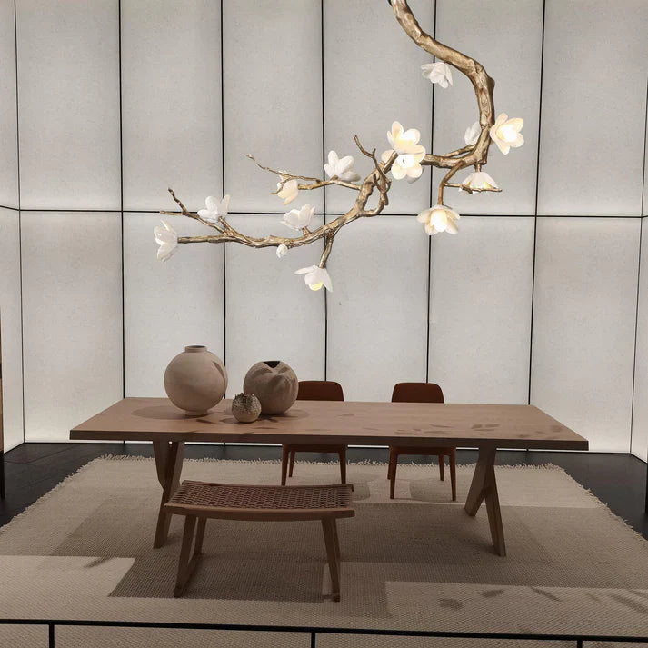 Magnolia Branch & Brass Floral Chandelier