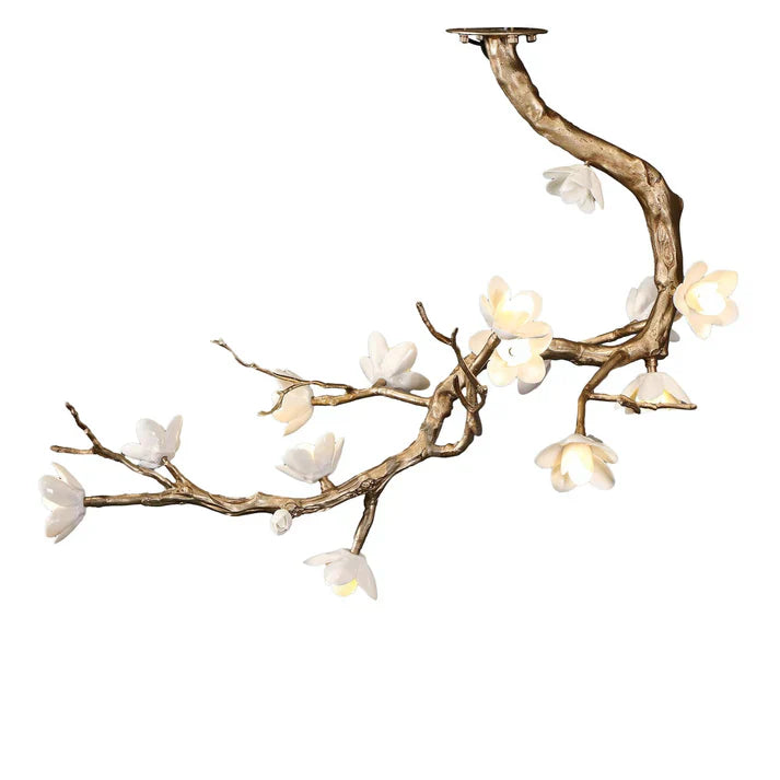 Magnolia Branch & Brass Floral Chandelier
