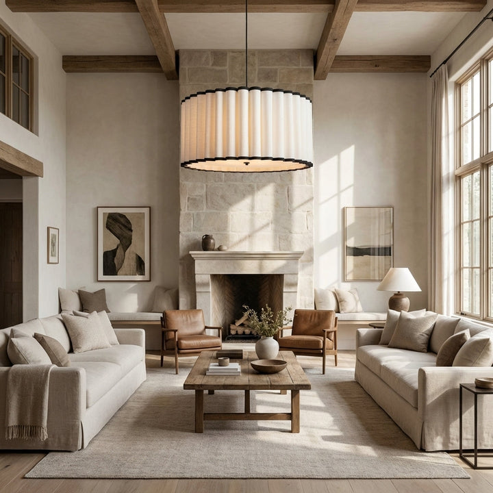 Marie Pleated Linen & Black Trim Pendant