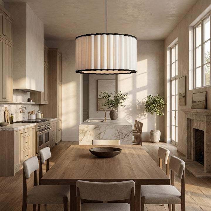 Marie Pleated Linen & Black Trim Pendant