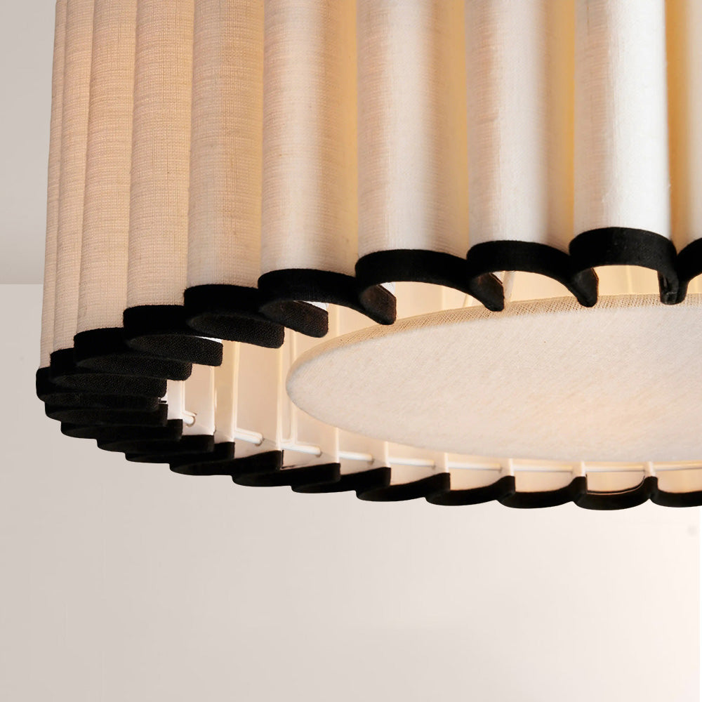 Marie Pleated Linen & Black Trim Pendant