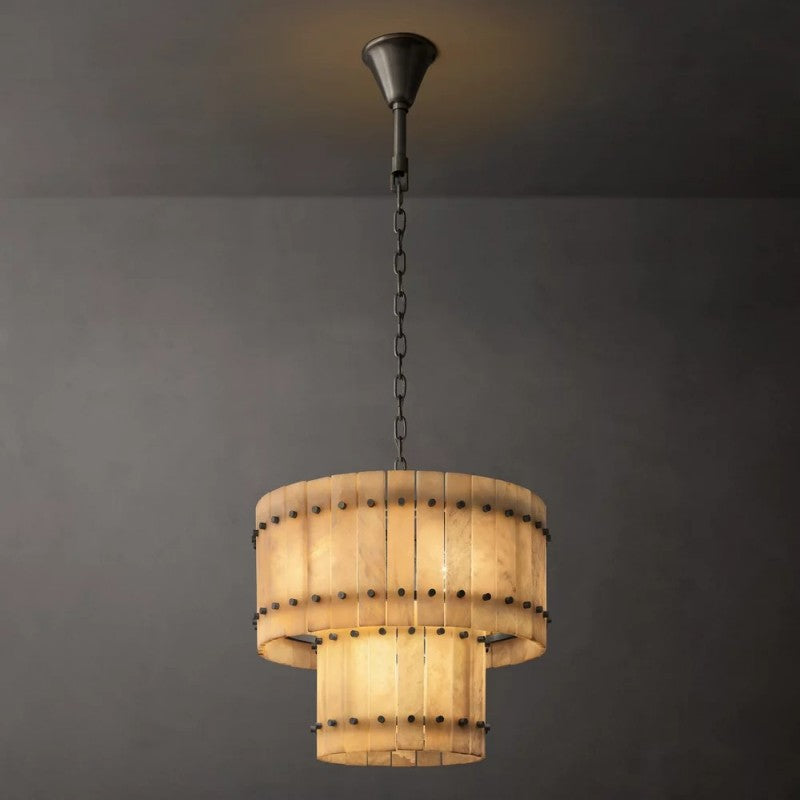 Mervin Alabaster Round 2-Tiered Chandelier 22"