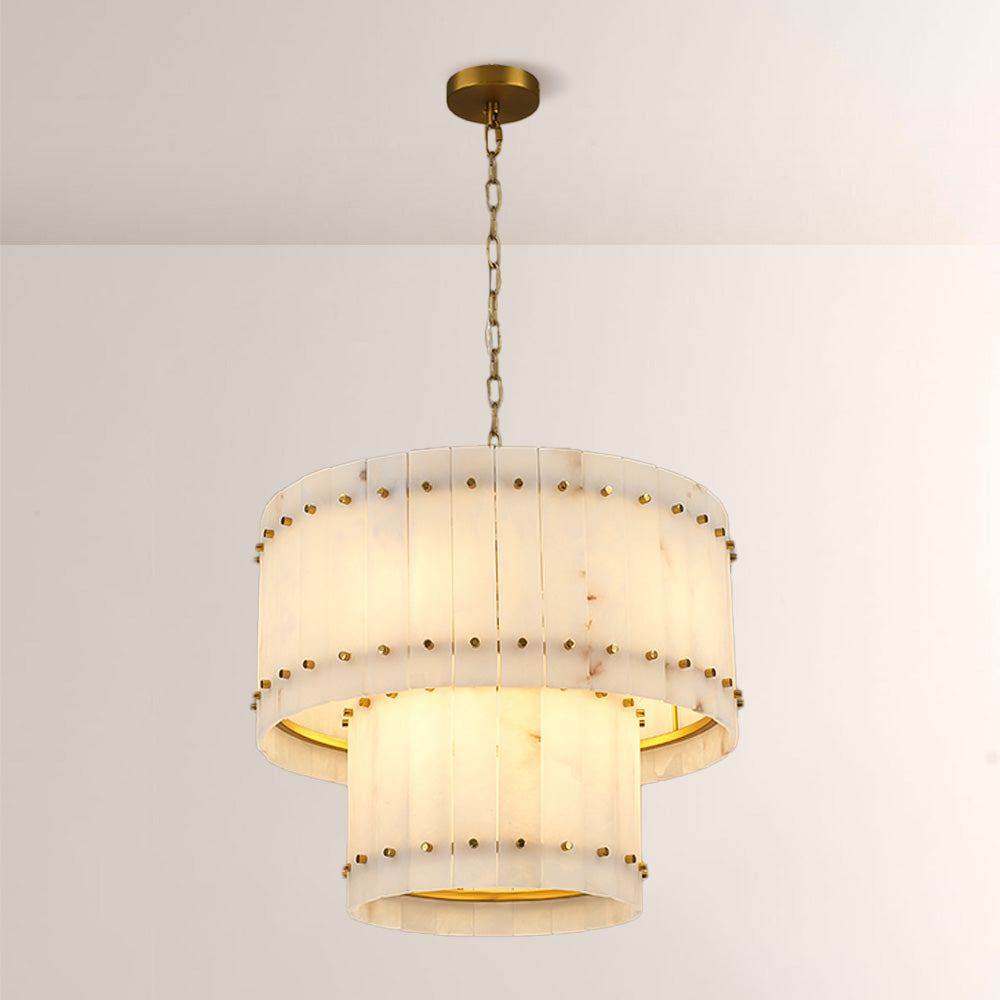 Mervin Alabaster Round 2-Tiered Chandelier 22"