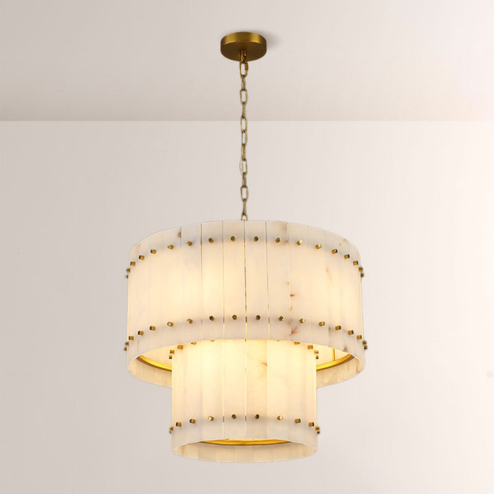 Mervin Alabaster Round 2-Tiered Chandelier 22"