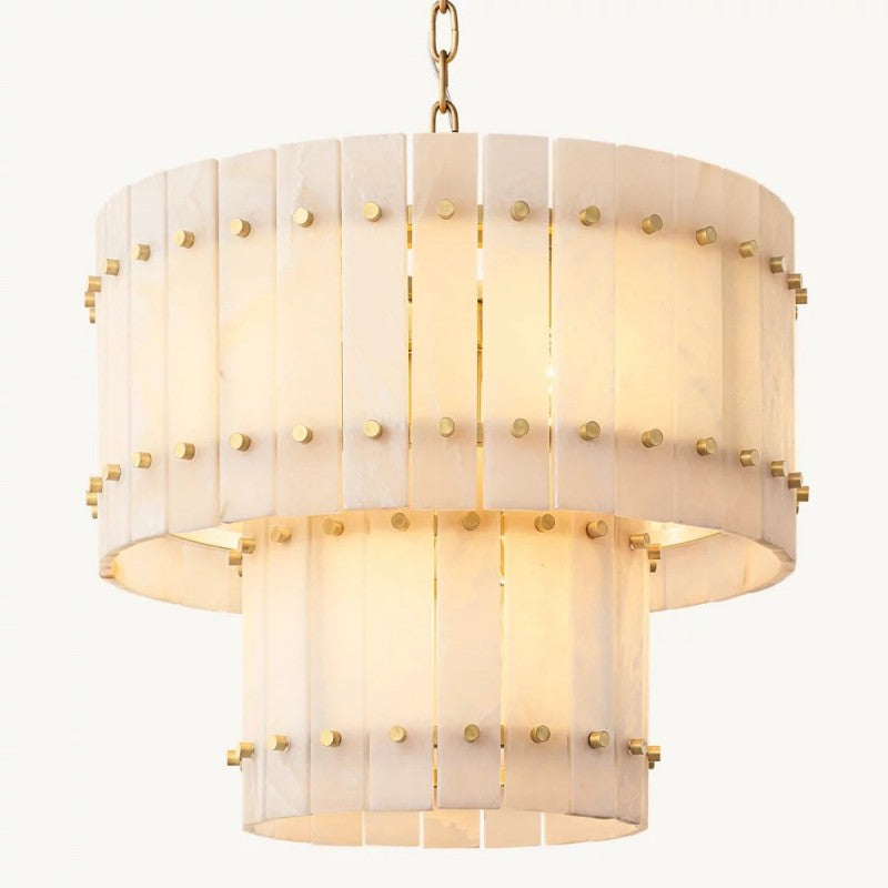 Mervin Alabaster Round 2-Tiered Chandelier 22"