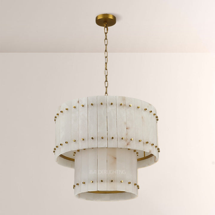 Mervin Alabaster Round 2-Tiered Chandelier 22"