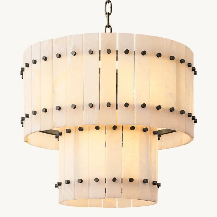 Mervin Alabaster Round 2-Tiered Chandelier 22"