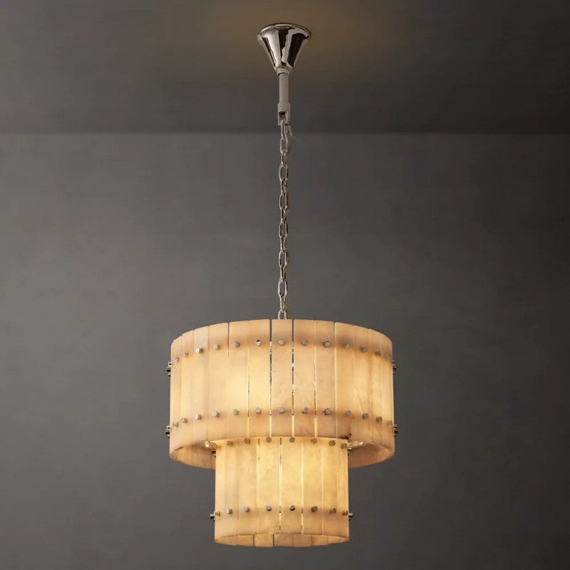 Mervin Alabaster Round 2-Tiered Chandelier 22"