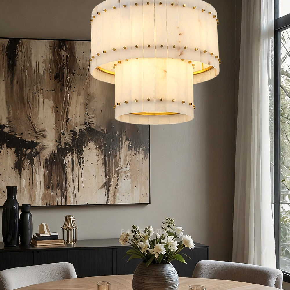 Mervin Alabaster Round 2-Tiered Chandelier 22"