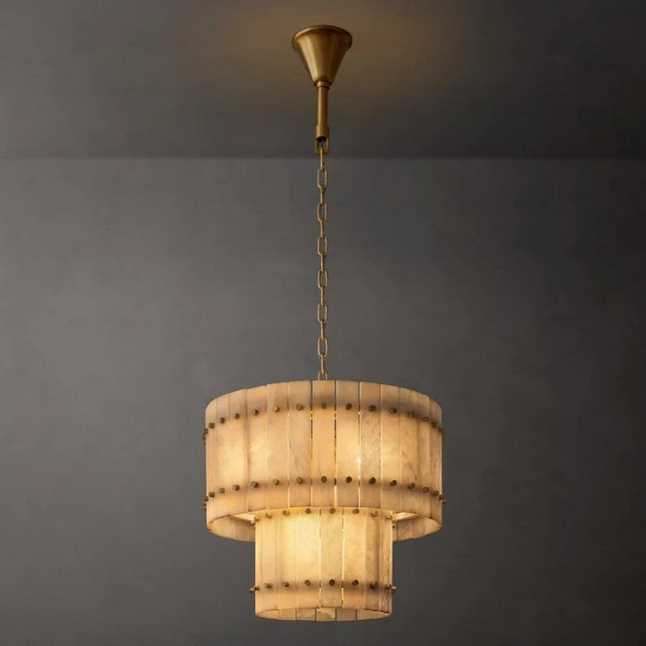 Mervin Alabaster Round 2-Tiered Chandelier 22"