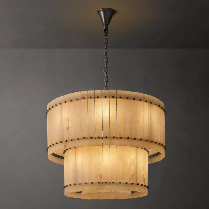 Mervin Alabaster Round 2-Tiered Chandelier 37"