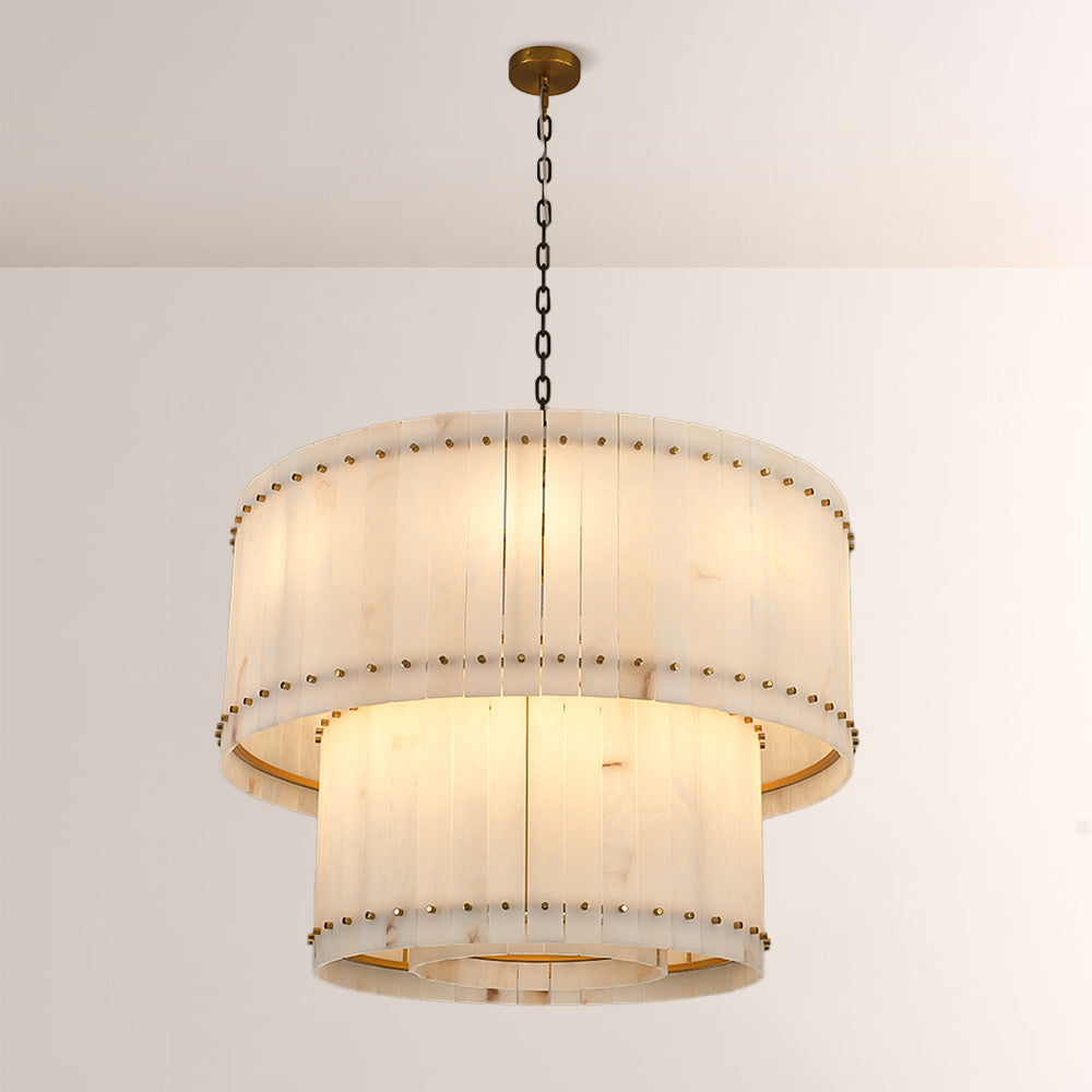 Mervin Alabaster Round 2-Tiered Chandelier 37"
