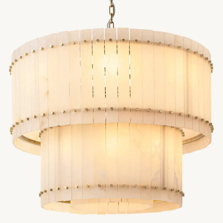 Mervin Alabaster Round 2-Tiered Chandelier 37"