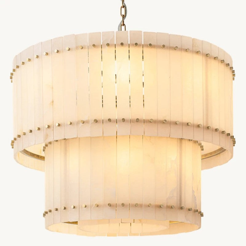 Mervin Alabaster Round 2-Tiered Chandelier 37"