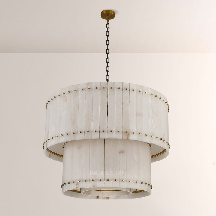 Mervin Alabaster Round 2-Tiered Chandelier 37"