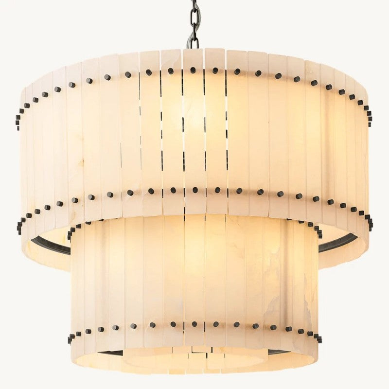 Mervin Alabaster Round 2-Tiered Chandelier 37"